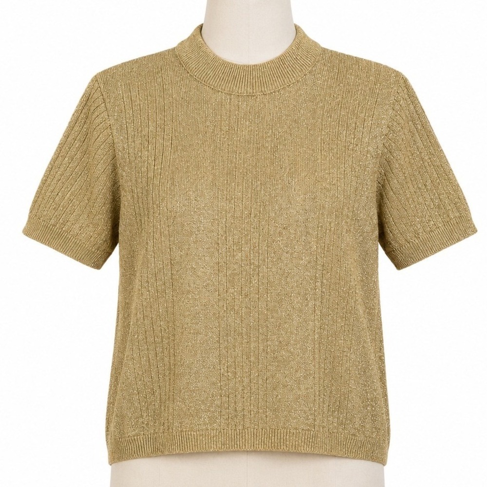Vintage‎ Norton McNaughton Gold Lurex Mock Neck Sweater Medium Made USA Metallic